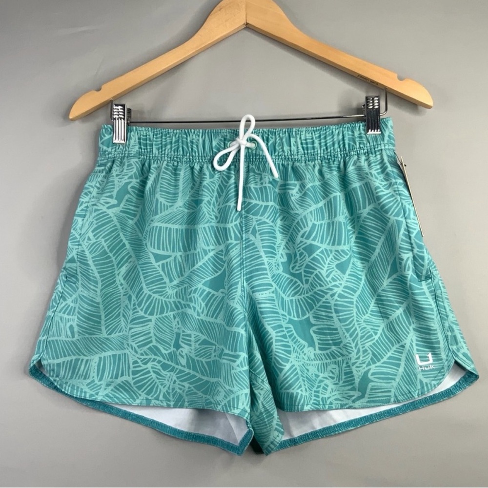 Huk Teal Leaf-Print Athletic Shorts